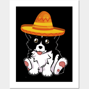 Cute dog border collie mexico cinco de mayo t shirt Posters and Art